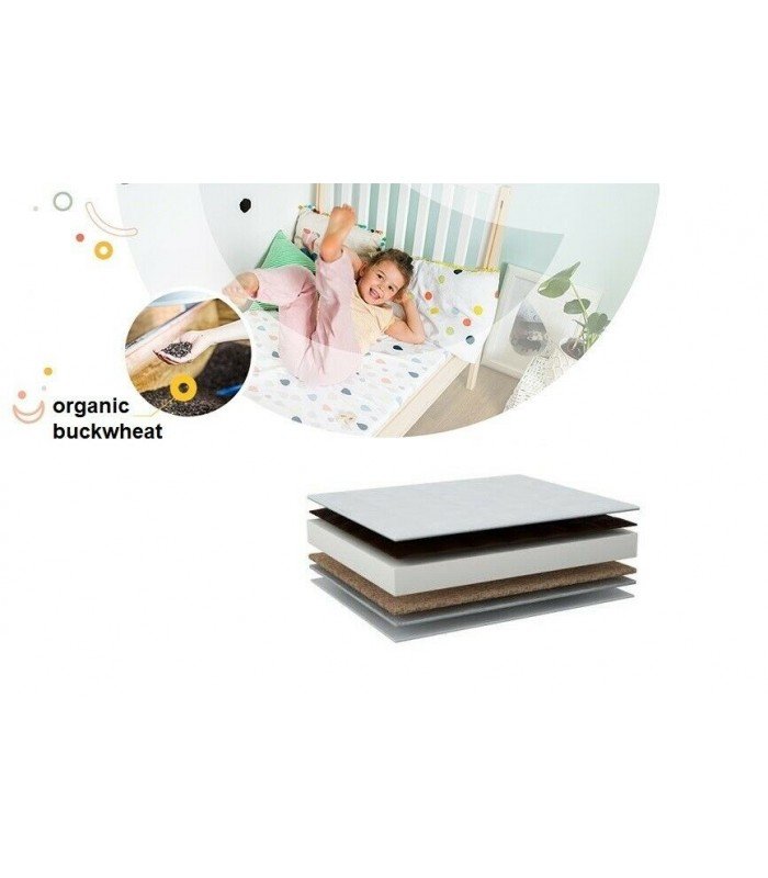 Junior MATTRESS Organic buckwheat and coco + fitted bed sheet 3 sizes 120x60 cm 140x70 cm 160x80 cm