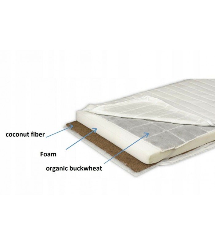 MATELAS Junior Sarrasin biologique et fibre de coco 3 tailles 120x60 cm 140x70 cm 160x80 cm