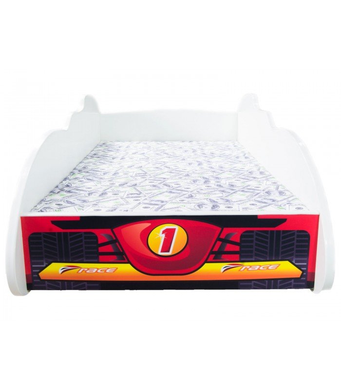 F1 Lit enfant TOP CAR + matelas + oreiller 2 tailles 140x70 et 160x80 cm