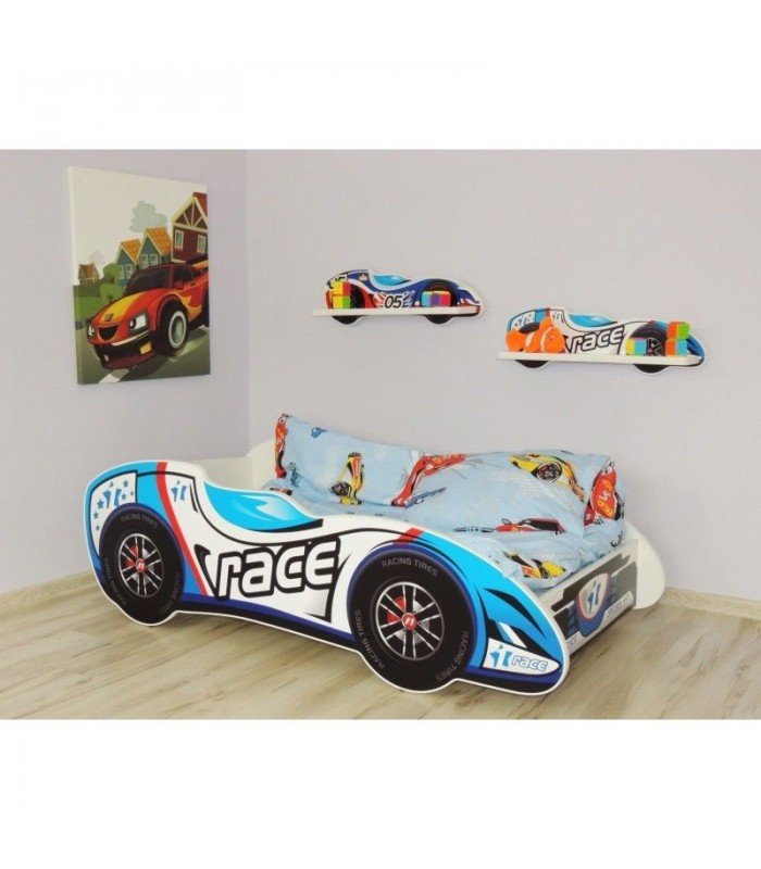 F1 Lit enfant RACE + matelas + oreiller 2 tailles 140x70 et 160x80 cm