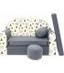 Childrens sofa bed type W, Fold Out Sofa Foam Bed for children + free pillow and pouffe, gray with geometric figures