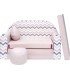 Childrens sofa bed type W, Fold Out Sofa Foam Bed for children + free pillow and pouffe, pink with zigzags