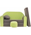 Childrens sofa bed type W, Fold Out Sofa Foam Bed for children + free pillow and pouffe WA1