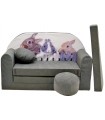 Childrens sofa bed type W, Fold Out Sofa Foam Bed for children + free pillow and pouffe WA30