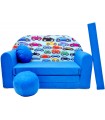 Childrens sofa bed type W, Fold Out Sofa Foam Bed for children + free pillow and pouffe WC21