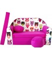 Childrens sofa bed type W, Fold Out Sofa Foam Bed for children + free pillow and pouffe WH17