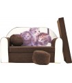 Childrens sofa bed type W, Fold Out Sofa Foam Bed for children + free pillow and pouffe K6