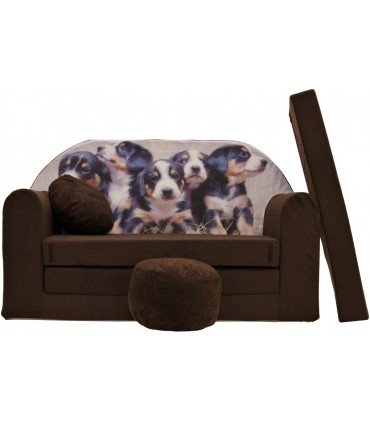 Childrens sofa bed type W, Fold Out Sofa Foam Bed for children + free pillow and pouffe WK7