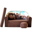 Childrens sofa bed type W, Fold Out Sofa Foam Bed for children + free pillow and pouffe WK8