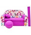 Childrens sofa bed type W, Fold Out Sofa Foam Bed for children + free pillow and pouffe M33