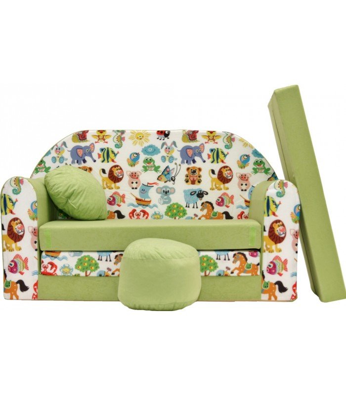 Childrens sofa bed type W, Fold Out Sofa Foam Bed for children + free pillow and pouffe Z5