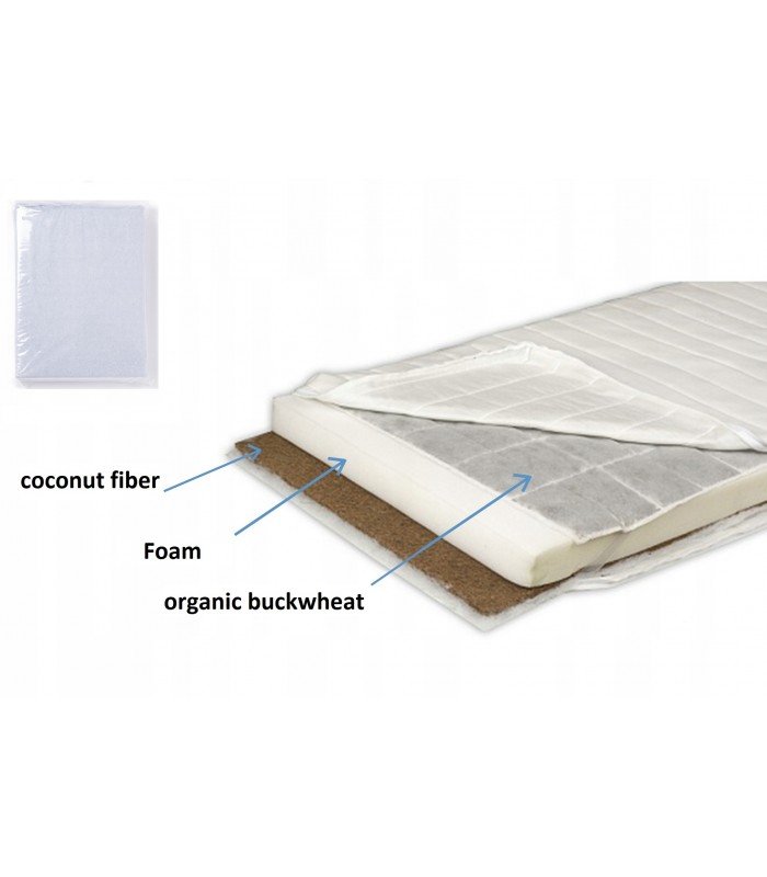 Junior MATTRESS Organic buckwheat and coco + fitted bed sheet 3 sizes 120x60 cm 140x70 cm 160x80 cm