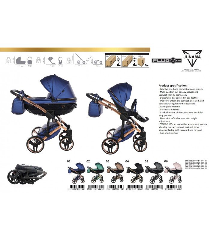 Junama FLUO V3 NEON BLUE 12 Travel System 2in1 / 3in1 / 4in1