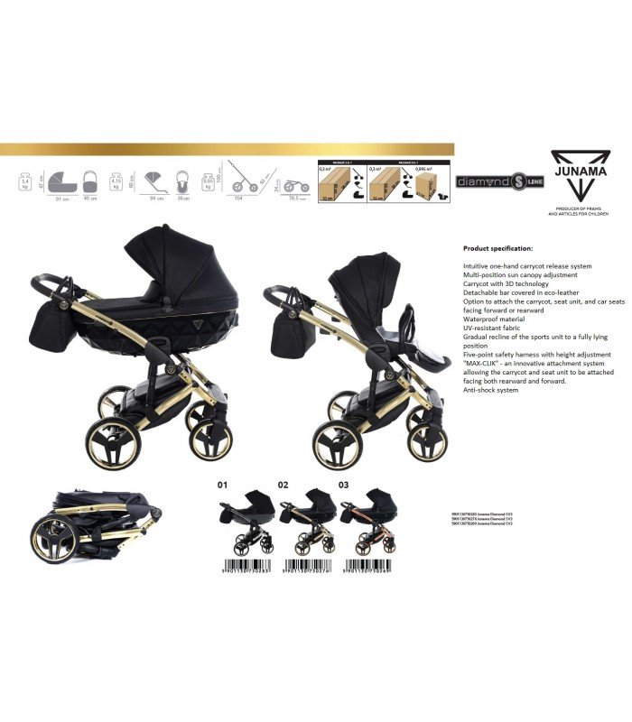 Junama Diamond S Line V3 Black Copper 03 Travel System 2in1 / 3in1 / 4in1